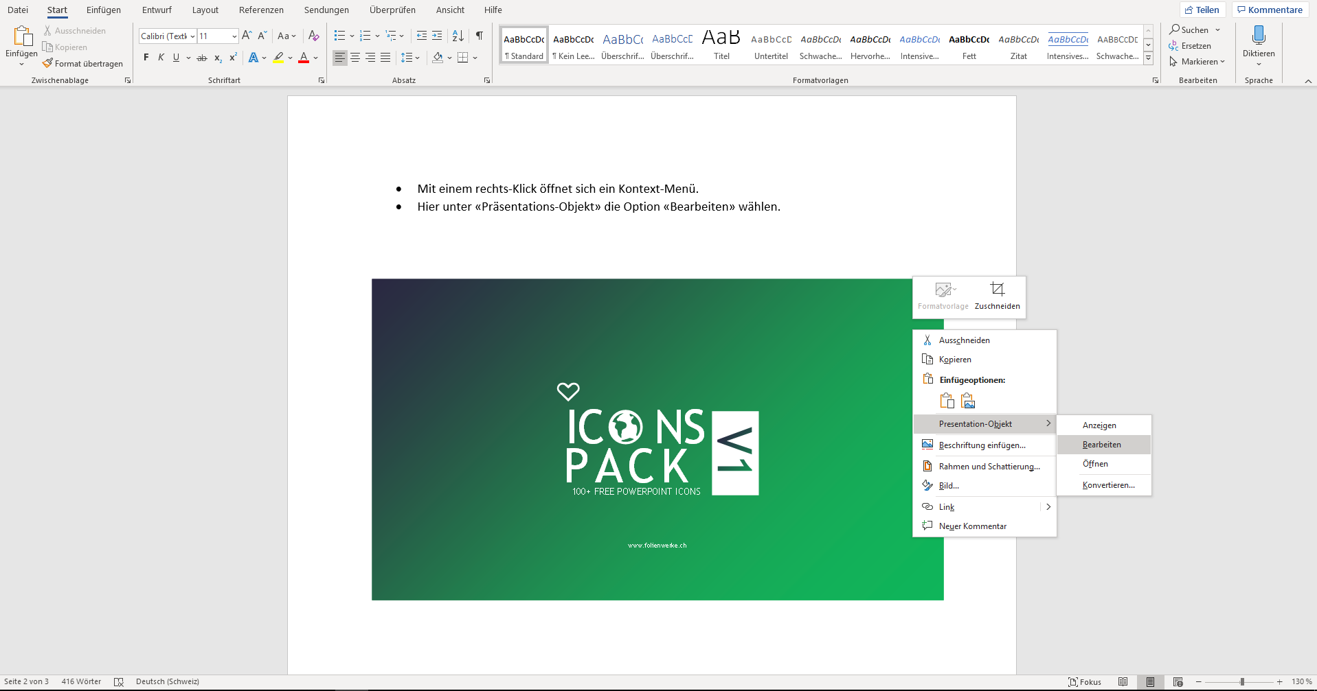 FolienWerke Tutorial PowerPoint in Word einbetten